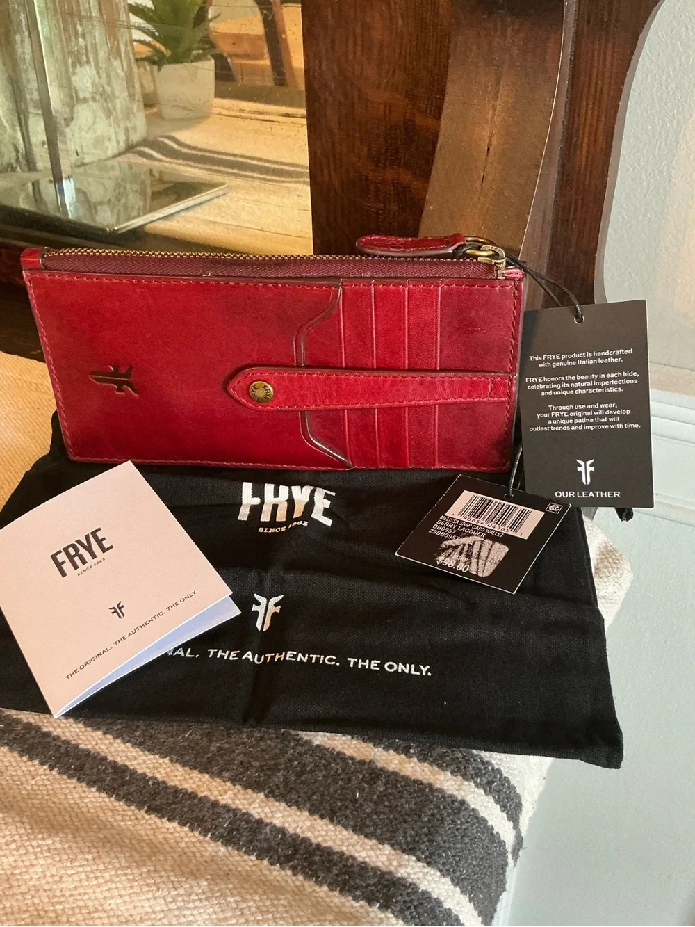 NWT Frye Melissa Leather Snap Card Wallet Berry Lacquer Red Retail $98